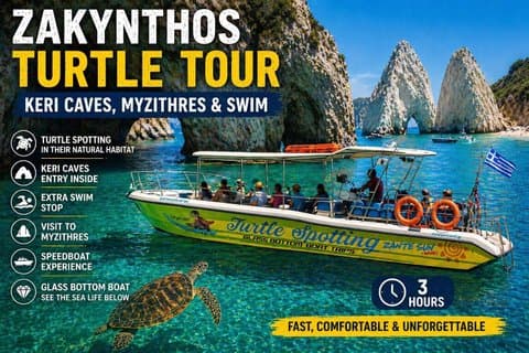 Zakynthos Speedboat Tour : Turtle Tour,Keri Caves&Myzithres nager