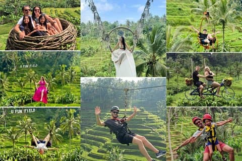 Ubud: Zipline, Bali Swing, og Sky Bike i en privat ris terrasse