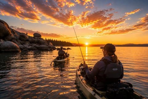 Tour di pesca in kayak all'alba e al tramonto del lago Tahoe