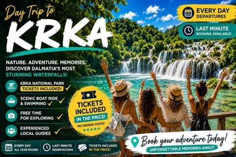 Krka Waterfalls & Skradin AFTERNOON Tour - TICKET INCLUDED