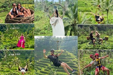 Ubud : tyrolienne, balançoire de Bali et vélo du ciel dans une rizière en terrasse privée