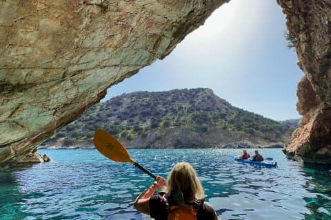 Naxos Kayak Tour to Rina Cave with Snorkeling and Homemade lunch