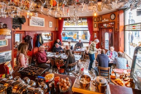 Traditional Flemish brunch in old brown bar