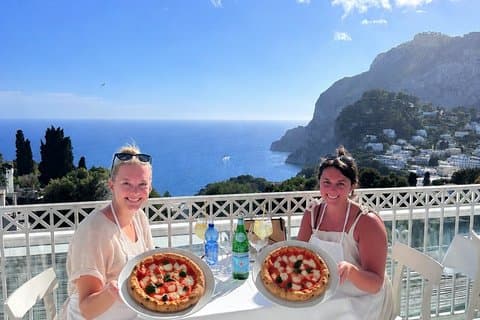 Capri: Neapolitan Pizza Making Class, Wine, Tiramisu and Sea View