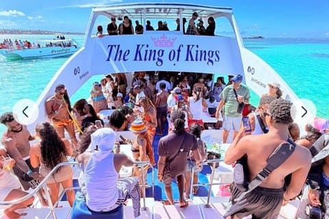 Island Boat Party sand bar with drinks and high entertainment