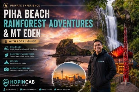Privat Piha Beach, Rainforest Adventure & Mt Eden med guide