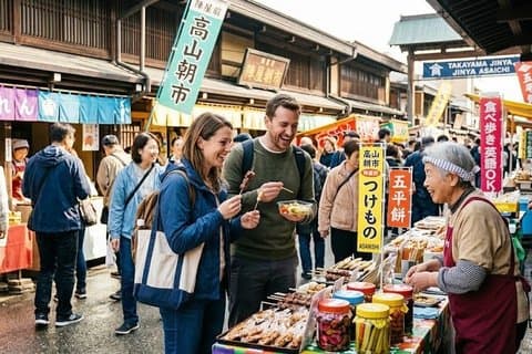 Excursão cultural de culinária local, comida e saquê de Takayama com guia licenciado pelo governo
