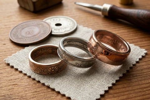 Taller de fabricación de anillos de monedas Vintage Japonés