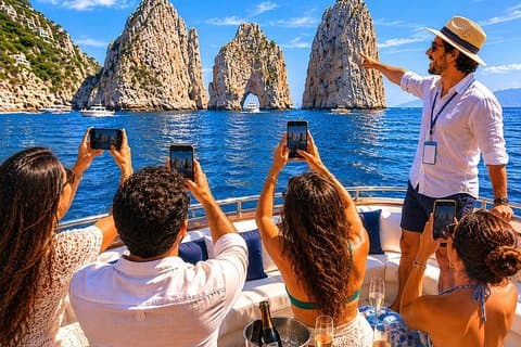 Boottocht op Capri in het Portugees met een lokale gids en Prosecco.