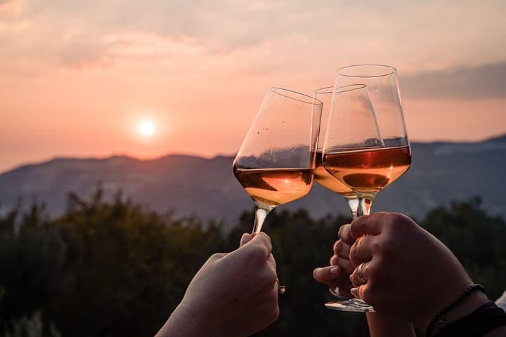 Sunset wine tasting in vineyard