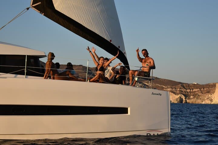 Santorini Catamaran Cruise with Fresh Meal and Open Bar