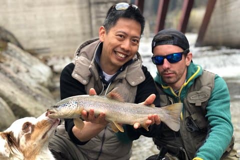 Pesca Com Mosca Para Mármore E Trutas Marrons Nos Alpes Italianos