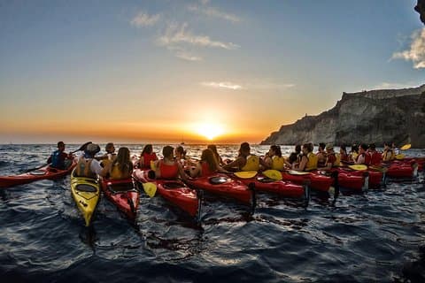 Santorini: Sunset Sea Kayak with Light Dinner with Pick-up Option