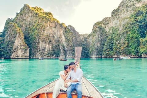 Holiday Travel Photoshoot with Long-tail boat Phi Phi Islands