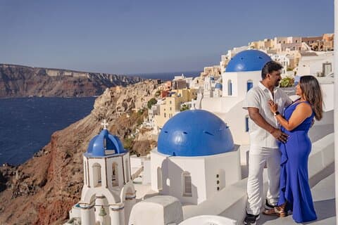 Oia Couple Photo Shoot Private Entry to Blue Domes skip the lines