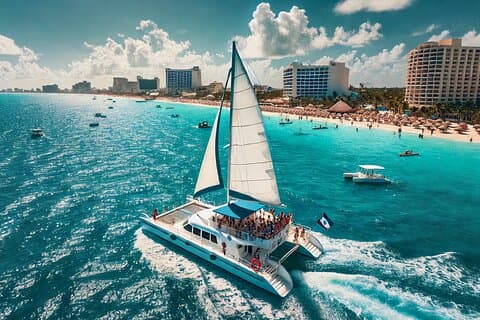 Luxury Catamaran to Isla Mujeres, Snorkeling, Buffet and Ice Bar