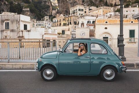 Tur til Amalfikysten i en vintage Fiat 500 med en rigtig fotograf ombord