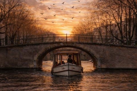 Amsterdam Kväll (solnedgång) kanalkryssning med Live Guide och Bar