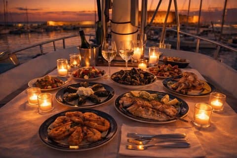 Privé wijn- en dinerervaring op een zeilboot in Heraklion
