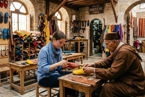 Babouches mit einem Meister in seiner Werkstatt herstellen