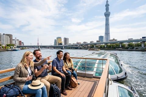 Tokyo landemerker med vannbuss privat tur med lisensiert guide